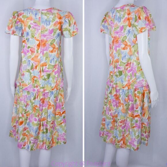 Vintage Sylvia Whyte for Saks Fifth Avenue multicolor floral print dress size 14 - Picture 3 of 16